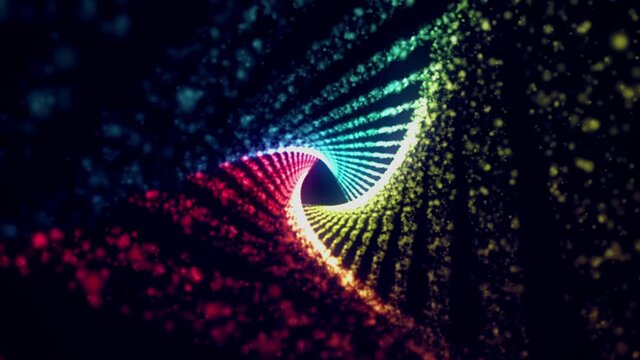 This stock animated graphic is made up of three triangles: blue, red and yellow, which are composed of particles and rotate counterclockwise. They create a sense of three-dimensional space. 