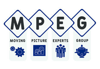 MPEG - Moving Picture Experts Group acronym. business concept background.  vector illustration concept with keywords and icons. lettering illustration with icons for web banner, flyer, landing 