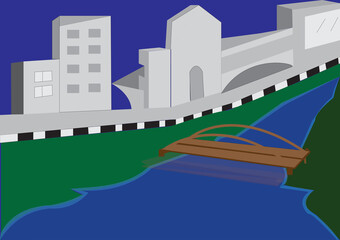 illustration of a city with a canal with good atmosphere