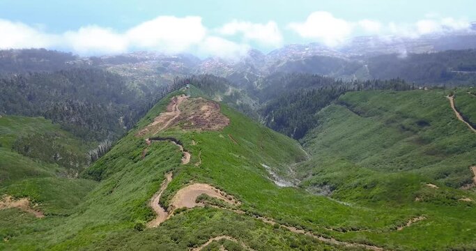 Aerial View Of Beautiful Rabacal Valley In Madeira. Levada do Alecrim Hike In Portugal.