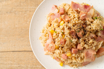 fried rice with bacon ham and black peppers