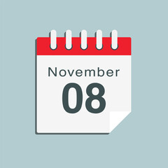 Icon day date 8 November, template calendar page