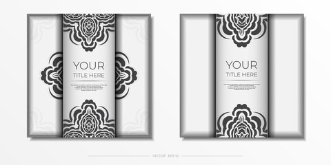 Preparing postcards White colors with Indian patterns. Template for print design invitation card with mandala ornament.