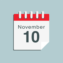 Icon day date 10 November, template calendar page