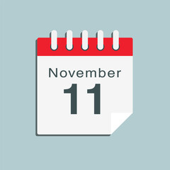 Icon day date 11 November, template calendar page