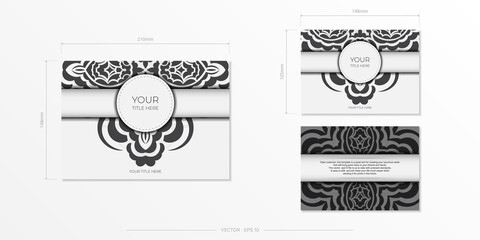 Vector Preparing postcards White colors with Indian ornaments. Template for design printable invitation card with mandala patterns.