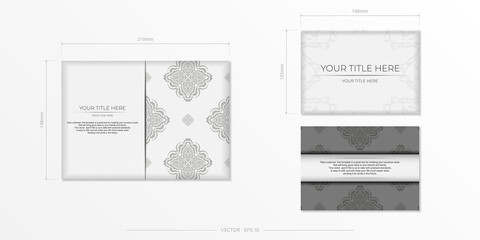 Vector Preparing postcards White colors with Indian ornaments. Template for design printable invitation card with mandala patterns.