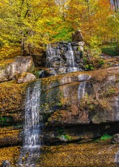 Fototapeta na wymiar Waterfall in the Sofiyivsky arboretum. Uman, Ukraine