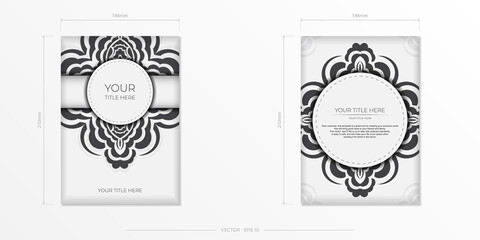 Vector postcard White colors with Indian ornaments. Invitation card design with mandala patterns.