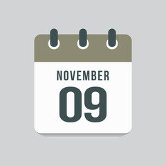 Icon day date 9 November, template calendar page