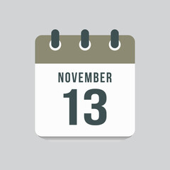 Icon day date 13 November, template calendar page