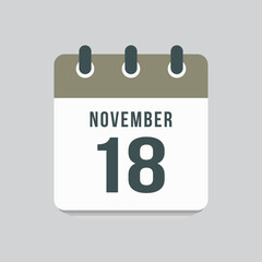 Fototapeta premium Icon day date 18 November, template calendar page