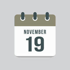 Icon day date 19 November, template calendar page