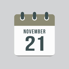 Icon day date 21 November, template calendar page