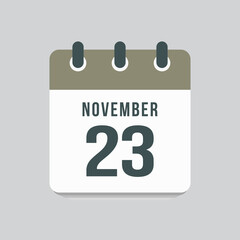 Icon day date 23 November, template calendar page