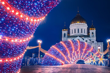Christmas in Russia. Moscow is decorated for the new year. Christmas decorations on the background...