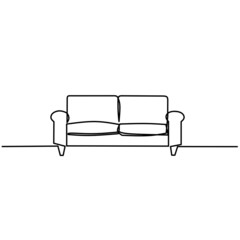 Continuous line drawing of sofa, object one line, single line art, hand drawn, chair, vector illustration