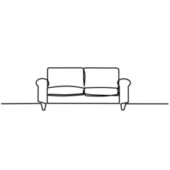 Continuous line drawing of sofa, object one line, single line art, hand drawn, chair, vector illustration