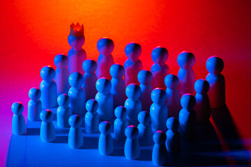 Building a career in the company concept. People stand in accordance with the hierarchy in the...