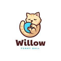 Vector Logo Illustration Ball Cat Simple Mascot Style.