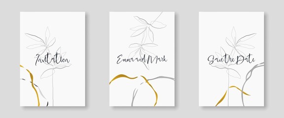Abstract Art Floral Background Minimalist Style. Luxury Minimal Art Style Banner with Abstract Shapes and Line Botanical Leaves. Vector Background for Print, Banner, Poster, Card, Web Design.