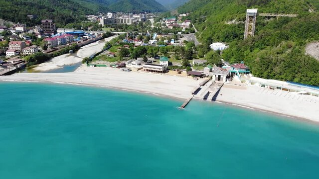 Aerial video shooting from a drone. View of the Sochi.