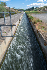 Water rushing through a canal at the Ringold Dam, Washington, USA