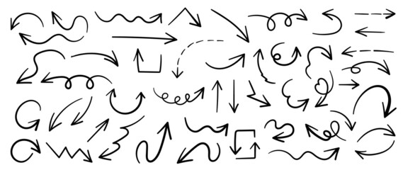 Arrow  vector set.  Arrows with grunge brush texture. Watercolor brush. Dirty artistic design elements  Isolated on white background. Vector illustration.