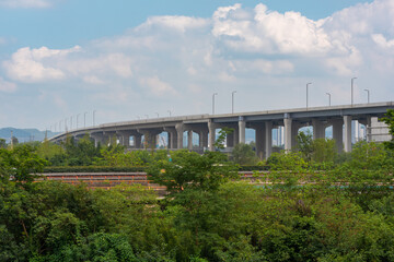 Elevated road in suburban area in summer in Chengdu, Sichuan provincem China