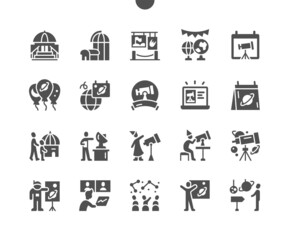 Astronomy Day. Observatory, telescope and planetarium. Cosmonauts public lectures. Calendar. Science museum. Holiday. Vector Solid Icons. Simple Pictogram