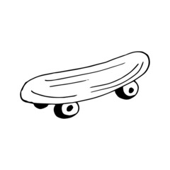 skateboard. hand drawn doodle icon. vector, scandinavian, nordic, minimalism, monochrome. sports equipment.