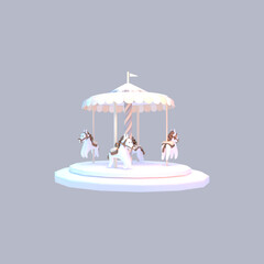 3d rendered cartoon carousel on light gray background. © tykcartoon