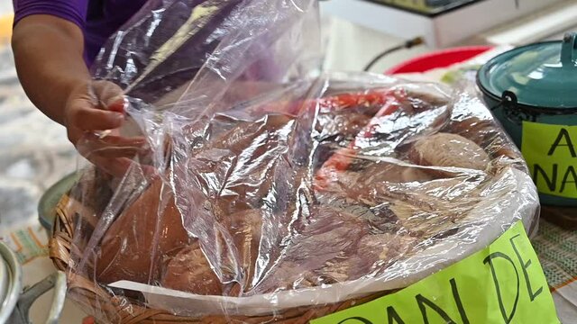 An artesanal mexican bread in pueblo magico street.