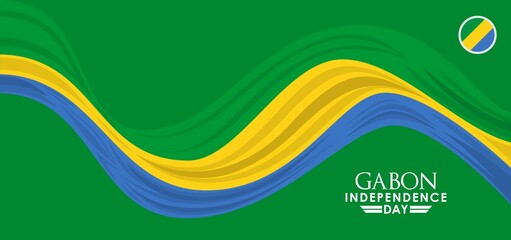 vector illustration of 17th August Gabon Happy Independence Day. Web header or banner design with stylish text 17th August and Abstract ornament Background.