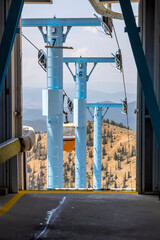Cable car towers at Monarch pass in Colorado carry visitors to mountain top