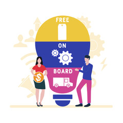Flat design with people. FOB - Free On Board acronym. business concept background. Vector illustration for website banner, marketing materials, business presentation, online advertising