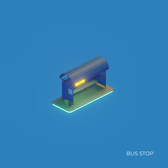 3d visualization, bus stop or site in isometric