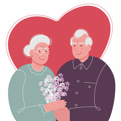 elderly couple with a bouquet