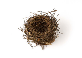 Bird nest isolated on white background.