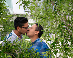 gay couple kissing in the trees, gay concept