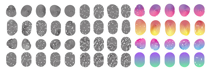 Fingerprint icon set, finger print identity symbol, thumbprint sign