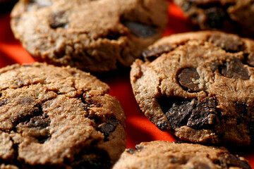 Macro shot of chocolate chip cookies