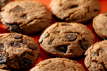 Macro shot of chocolate chip cookies