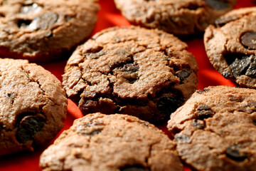 Macro shot of chocolate chip cookies