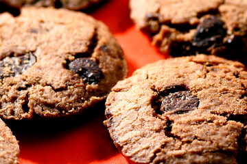 Macro shot of chocolate chip cookies