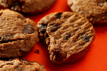Macro shot of chocolate chip cookies