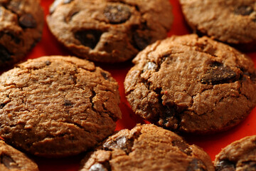 Macro shot of chocolate chip cookies