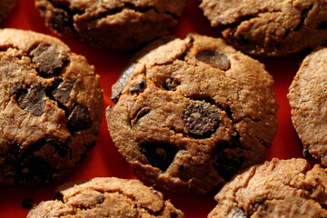 Macro shot of chocolate chip cookies