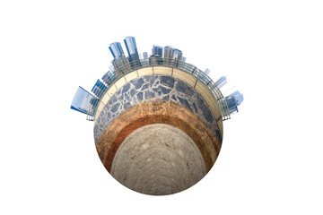 Underground soil layer of cross-section earth with concrete on the top