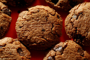 Macro shot of chocolate chip cookies